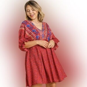 NWT Umgee Red and Blue Oversized Flowy Sundress